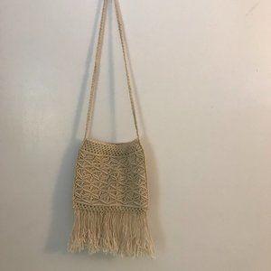 Macrame Cream Boho Bag With Fringe